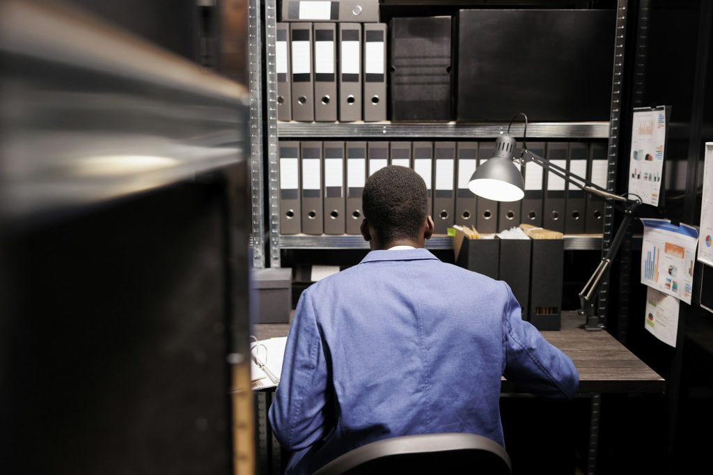 Bookkeeper in storage room